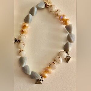 Erimish Crystal, stone & glass bead stretch bracelet peach, silver, gray, cream